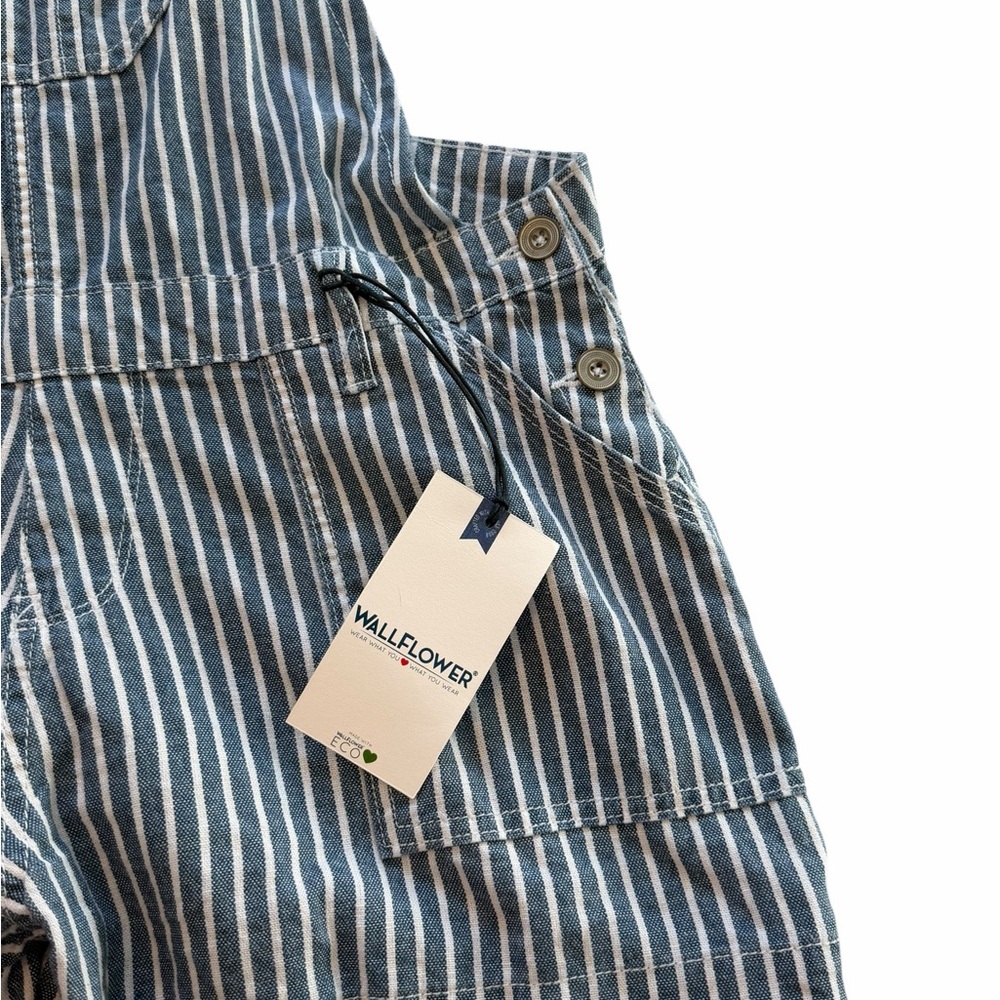 Wallflower Blue and White Striped Short Overalls - Picture 5 of 10